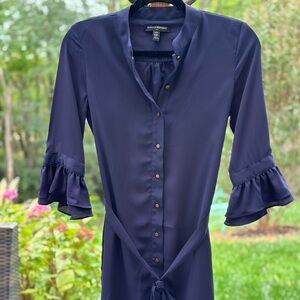 Banana Republic Navy Business Tailored Ruffle Sleeve Button-Down Dress